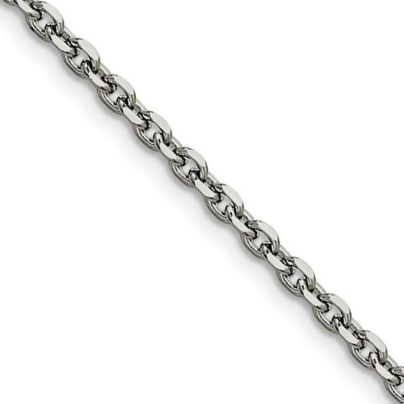 3.4mm Stainless Steel Polished Cable Chain Necklace, 24 Inch - Picture 1 of 5